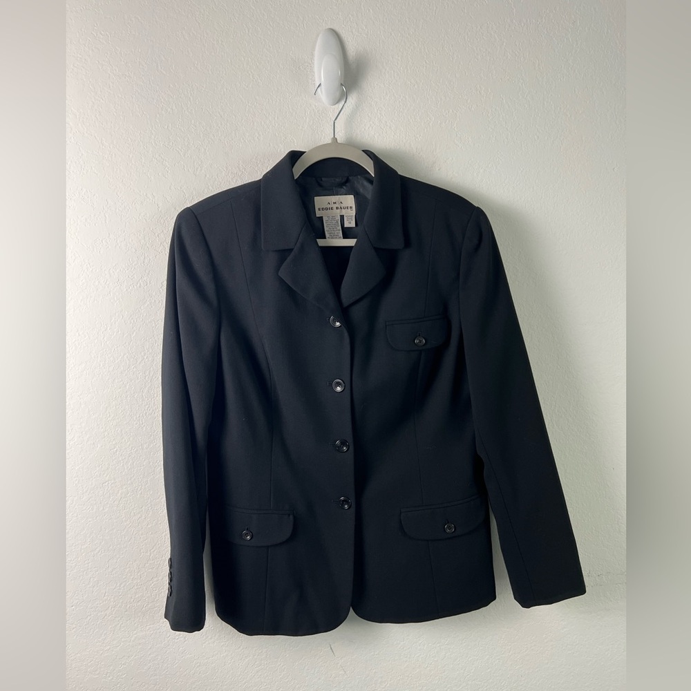 Vintage A/K/A Eddie Bauer Classic Black Wool Jacket Blazer Office Winter Fall
